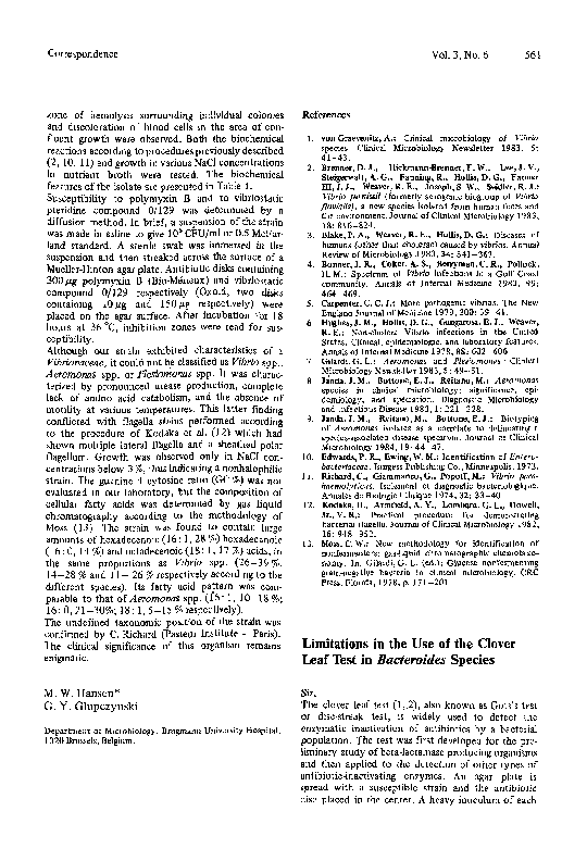 (PDF) Limitations in the use of the clover leaf test inBacteroides species