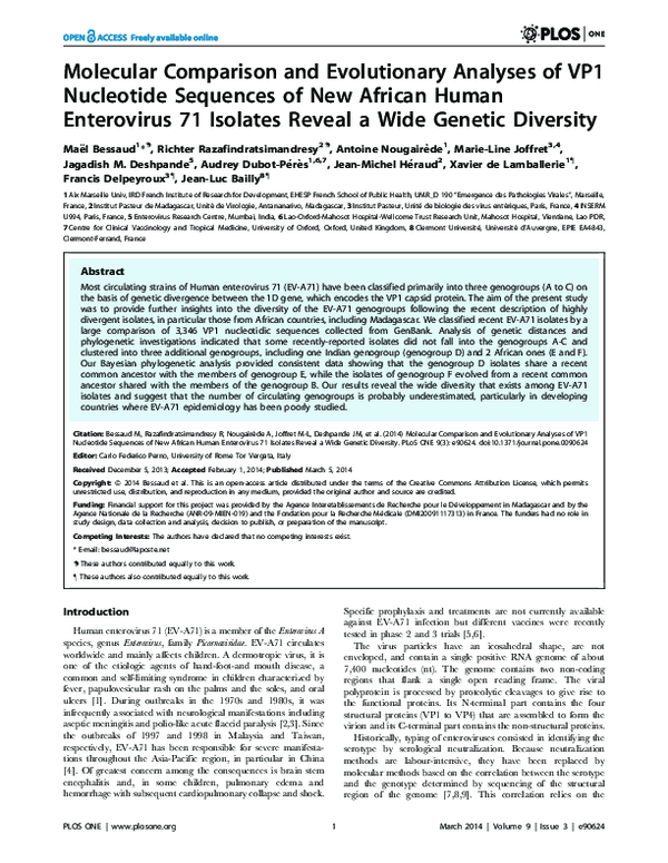 (PDF) Diversity in African Human Enterovirus 71 Genogroups