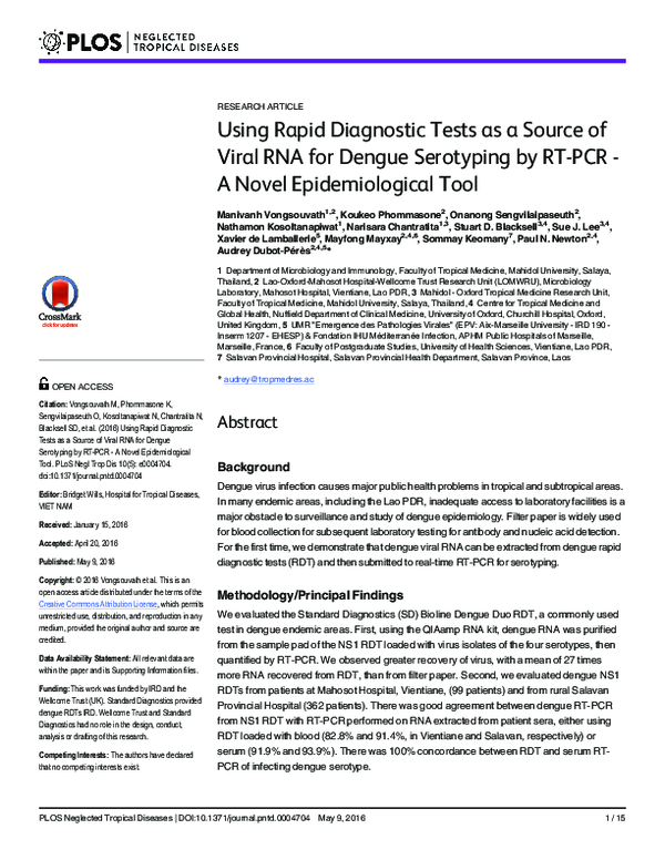(PDF) Using Rapid Diagnostic Tests as a Source of Viral RNA for Dengue ...