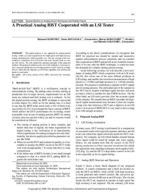 (PDF) A Practical Analog BIST Cooperated with an LSI Tester