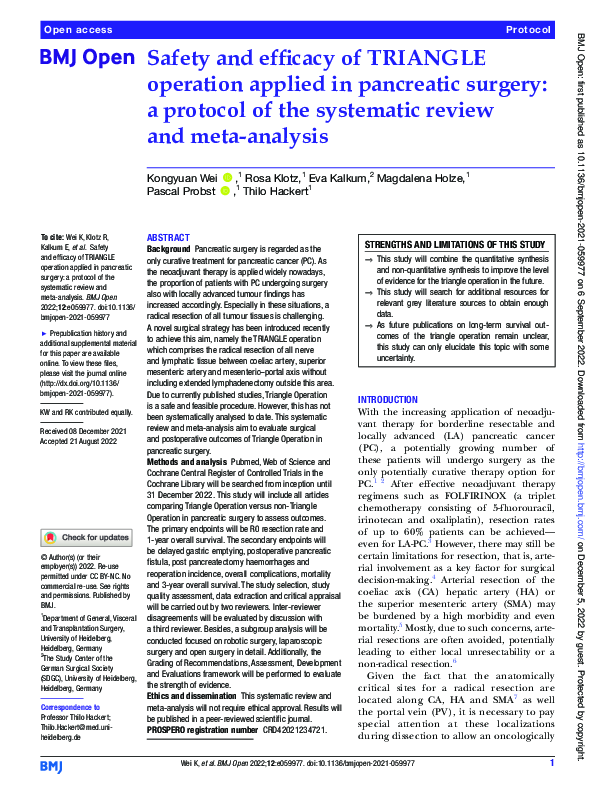 (PDF) Safety and efficacy of TRIANGLE operation applied in pancreatic ...