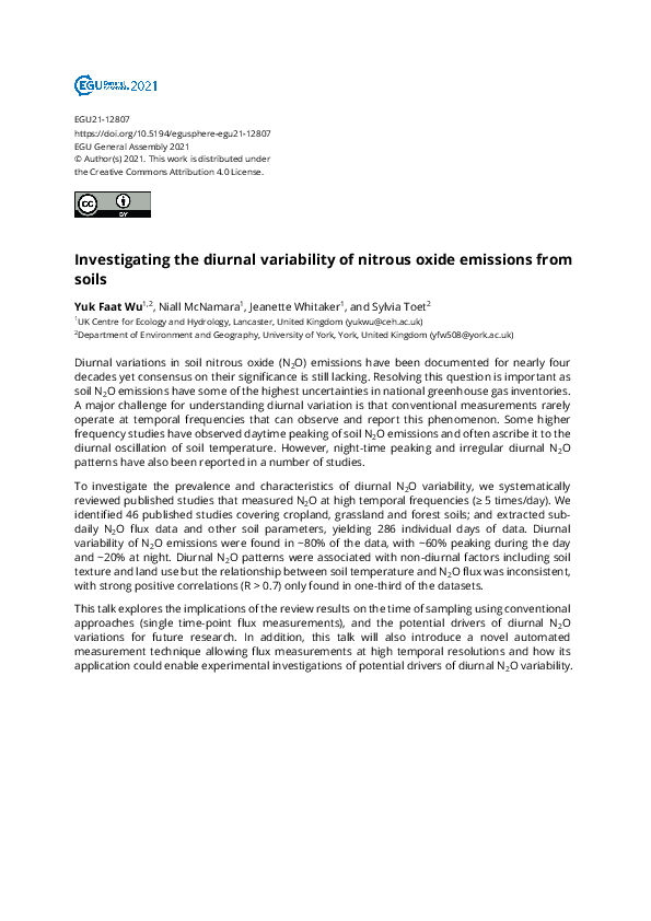 (PDF) Investigating the diurnal variability of nitrous oxide emissions ...