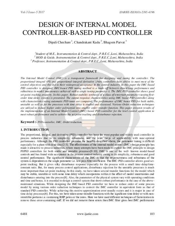 (PDF) Design of Internal Model Controller-Based Pid Controller