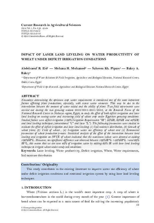 (PDF) Impact of Laser Land Leveling on Water Productivity of Wheat ...