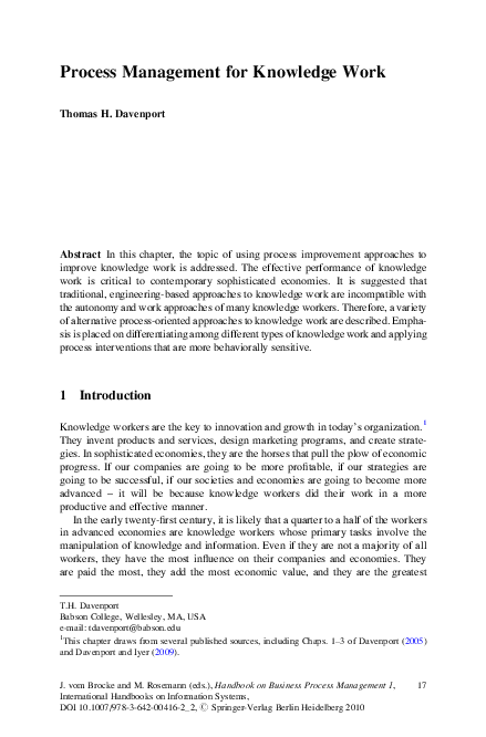 (PDF) Process Management for Knowledge Work