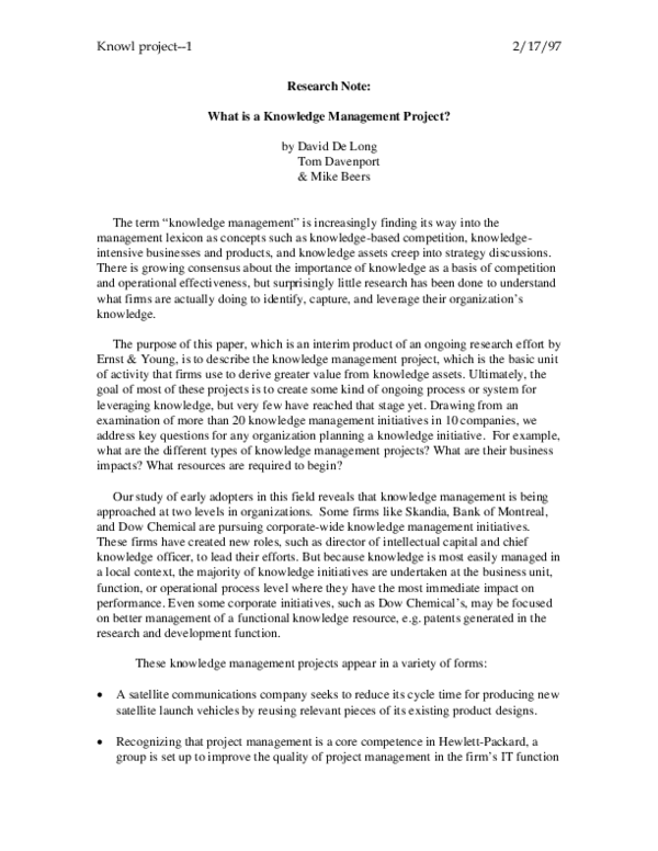 (PDF) What is a knowledge management project?