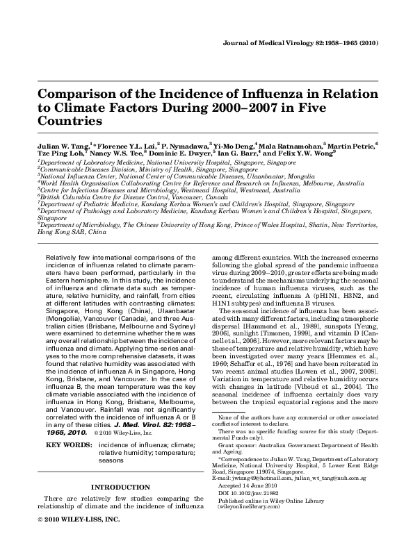 (PDF) Comparison of the incidence of influenza in relation to climate ...