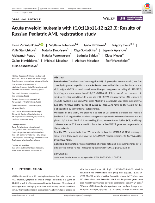 (PDF) Acute myeloid leukemia with t(10;11)(p11-12;q23.3): Results of ...