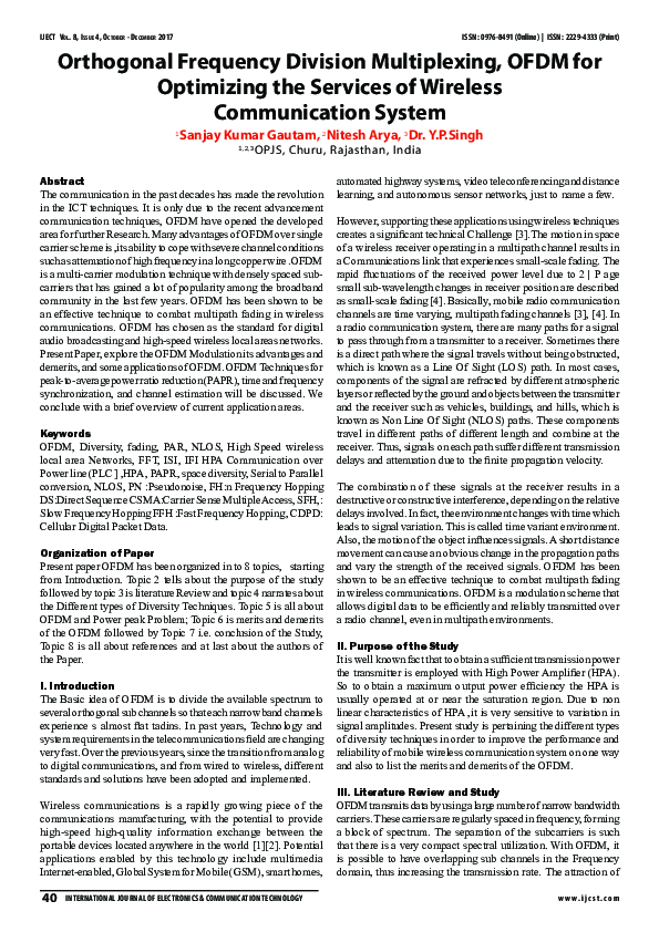 (PDF) Orthogonal Frequency Division Multiplexing, OFDM for Optimizing ...