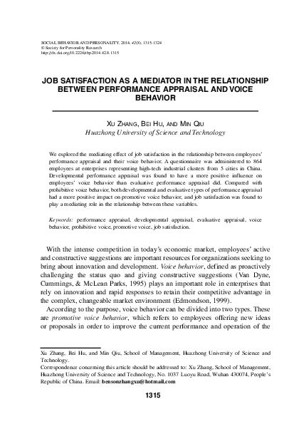 (PDF) Job Satisfaction as a Mediator in the Relationship Between ...