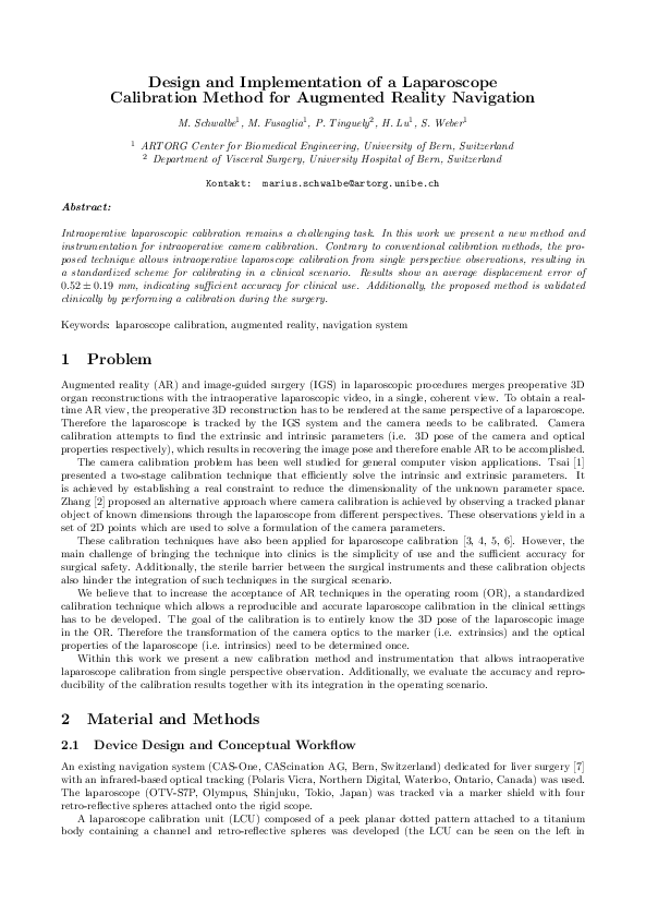 (PDF) Design and Implementation of a Laparoscope Calibration Method for ...