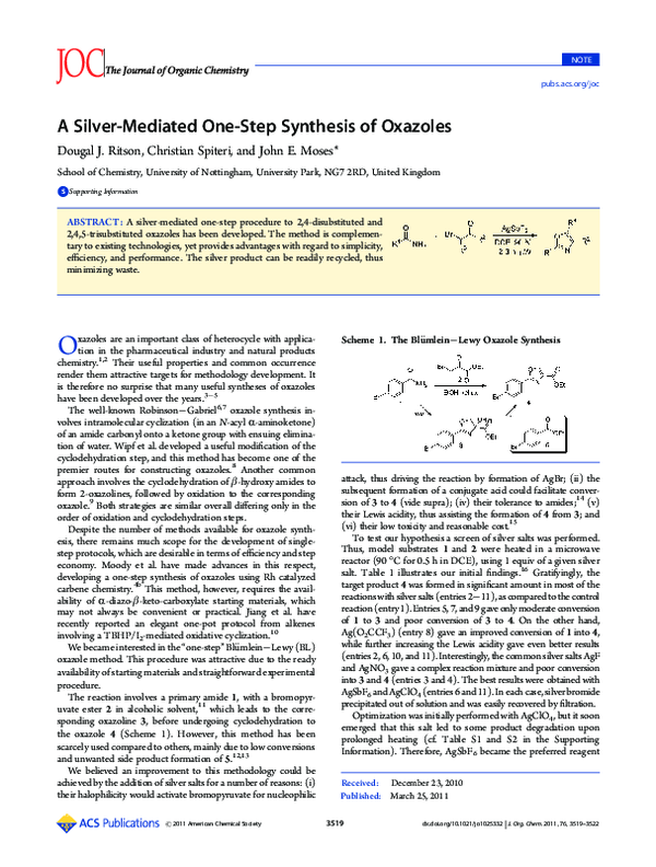 (PDF) A silver-mediated one-step synthesis of oxazoles