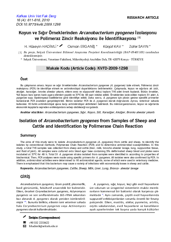 (PDF) Isolation of Arcanobacterium pyogenes from Samples of Sheep and ...