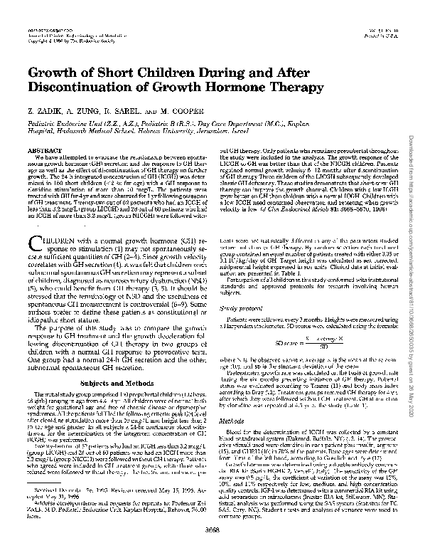 (PDF) Growth of short children during and after discontinuation of ...