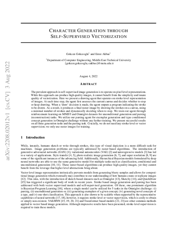(PDF) Character Generation through Self-Supervised Vectorization