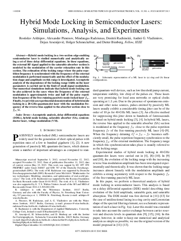 (PDF) Hybrid Mode Locking in Semiconductor Lasers: Simulations ...