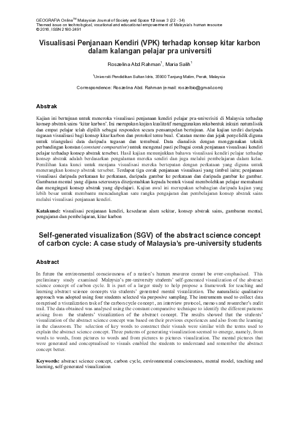 (PDF) Visualisasi Kendiri Kitar Karbon Pelajar Pra-U