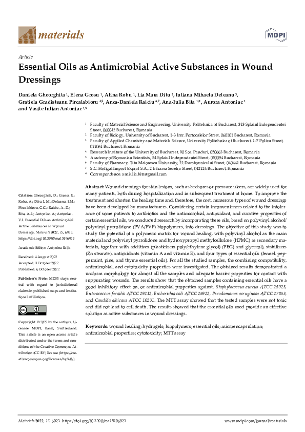 (PDF) Essential Oils as Antimicrobial Active Substances in Wound Dressings
