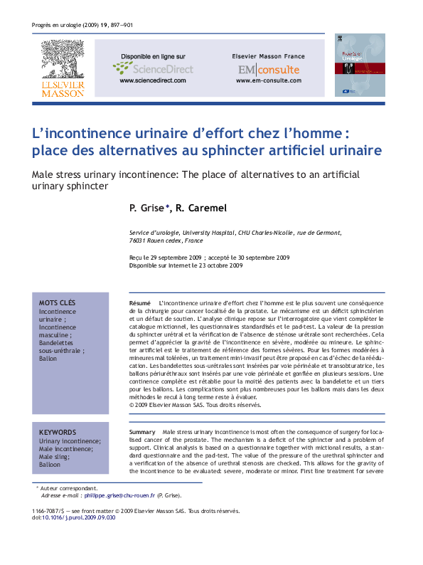 (PDF) [Male stress urinary incontinence: the place of alternatives to ...