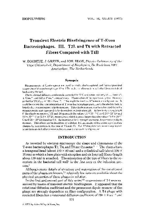 (PDF) Transient electric birefringence of T-even bacteriophages. III ...