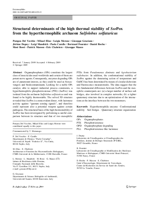 (PDF) Structural determinants of the high thermal stability of SsoPox ...