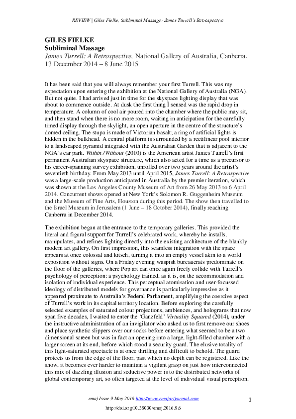 (PDF) Subliminal Massage James Turrell A Retrospective Giles