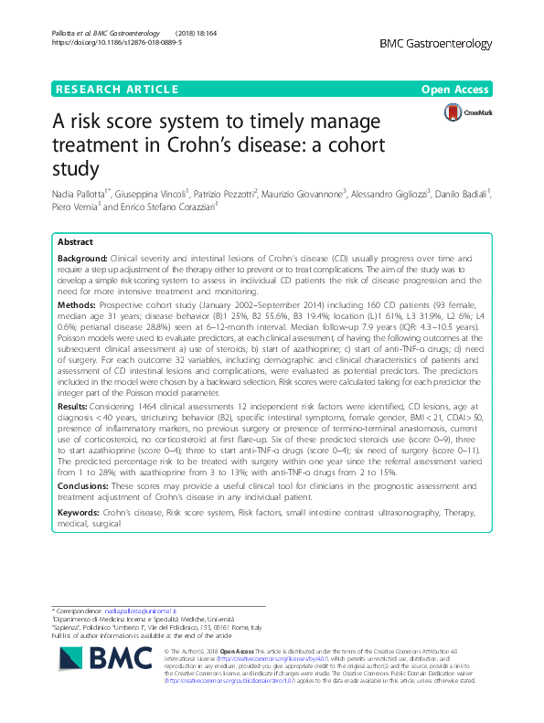 (PDF) A risk score system to timely manage treatment in Crohn’s disease ...
