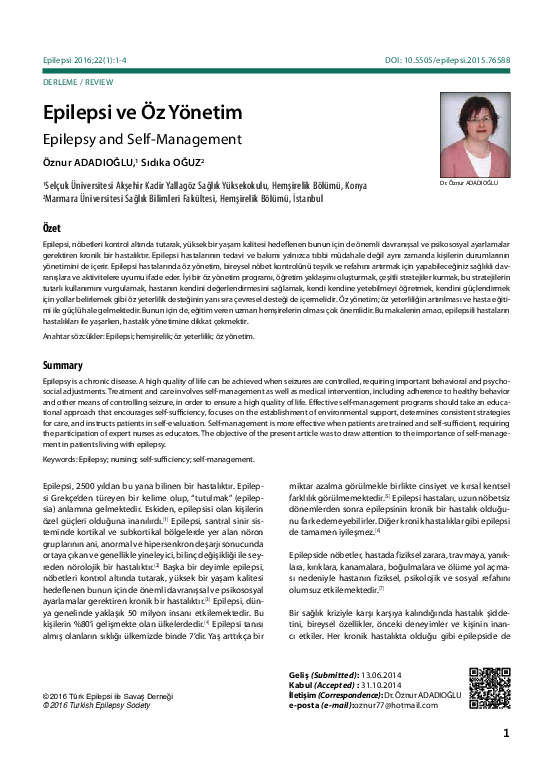 (PDF) EPILEPSY and SELF-MANAGEMENT