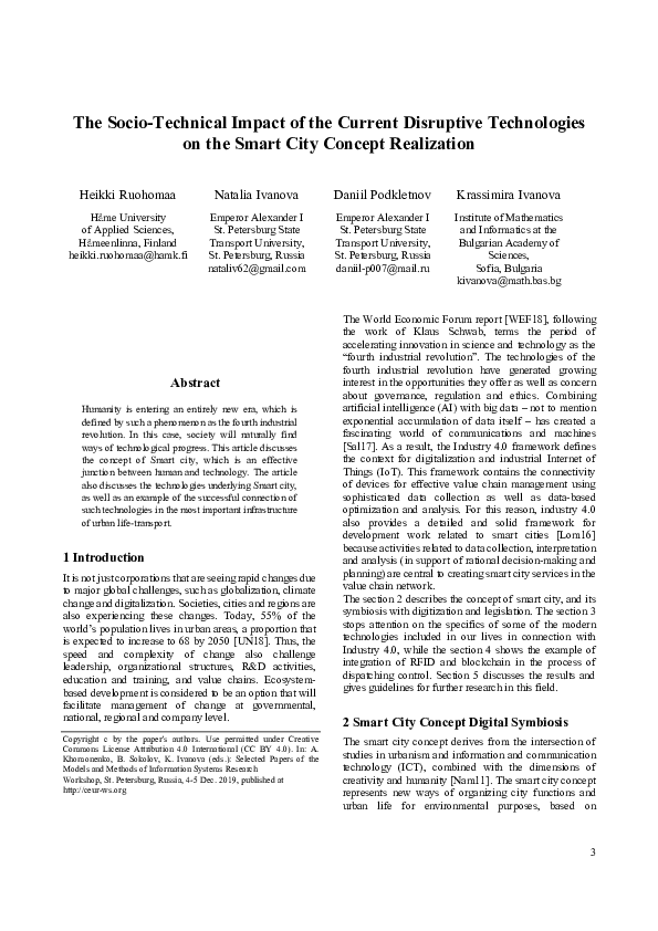 (PDF) The Socio-Technical Impact of the Current Disruptive Technologies ...