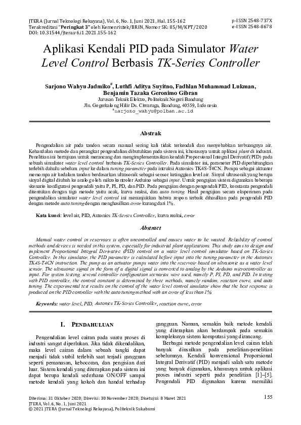 (PDF) Aplikasi Kendali PID pada Simulator Water Level Control Berbasis ...