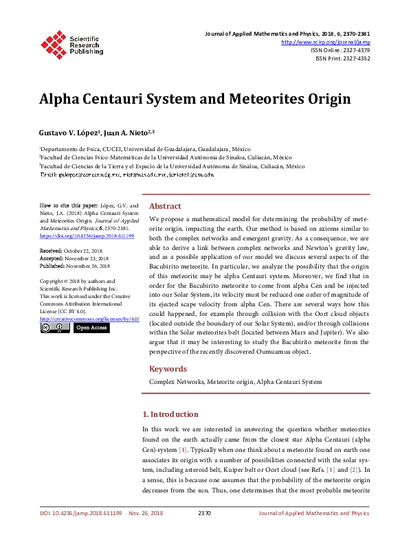 (PDF) Alpha Centauri System and Meteorites Origin