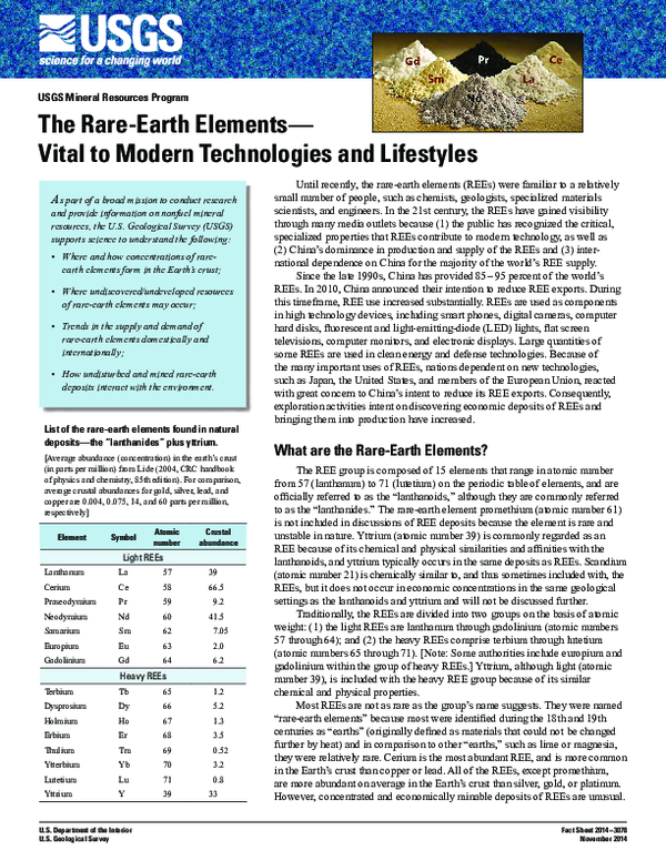 (PDF) The rare-earth elements: Vital to modern technologies and lifestyles