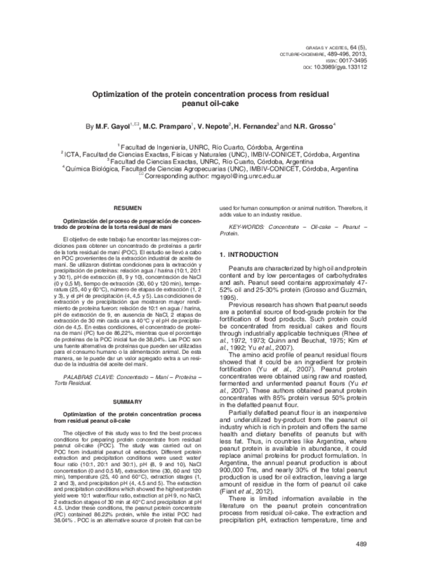 (PDF) Optimization of the protein concentration process from residual peanut oilcake Maria
