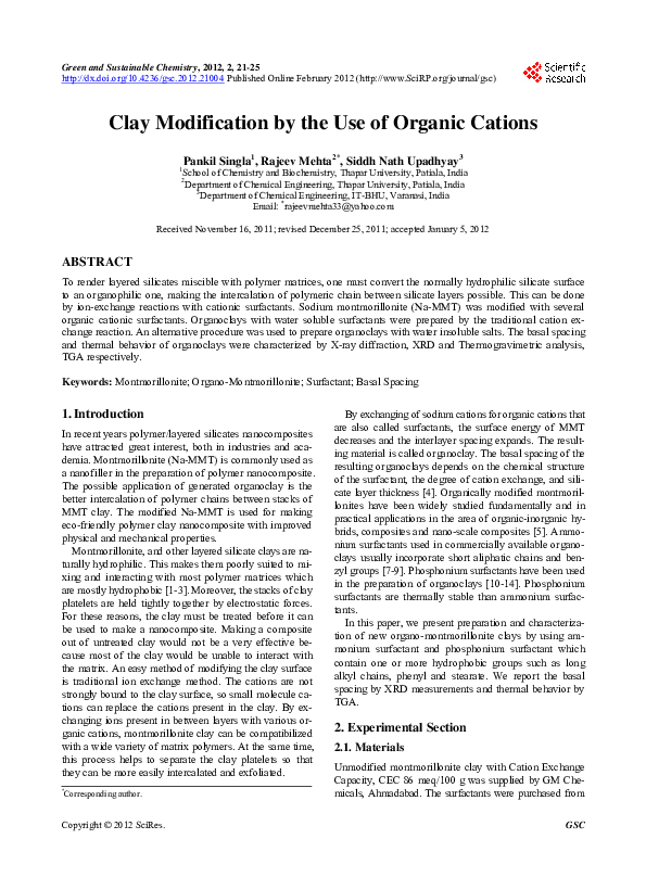 (PDF) Clay Modification by the Use of Organic Cations