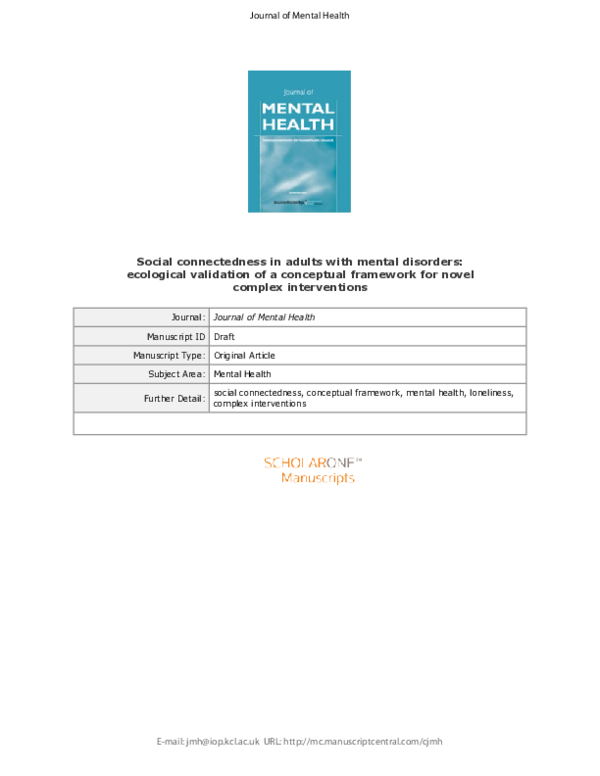(PDF) Social connectedness in adults with mental disorders: ecological ...