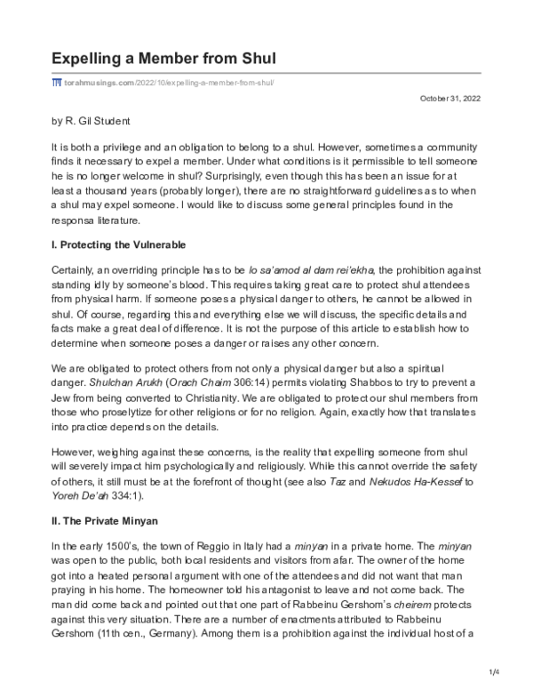 (PDF) Expelling a Member from Shul
