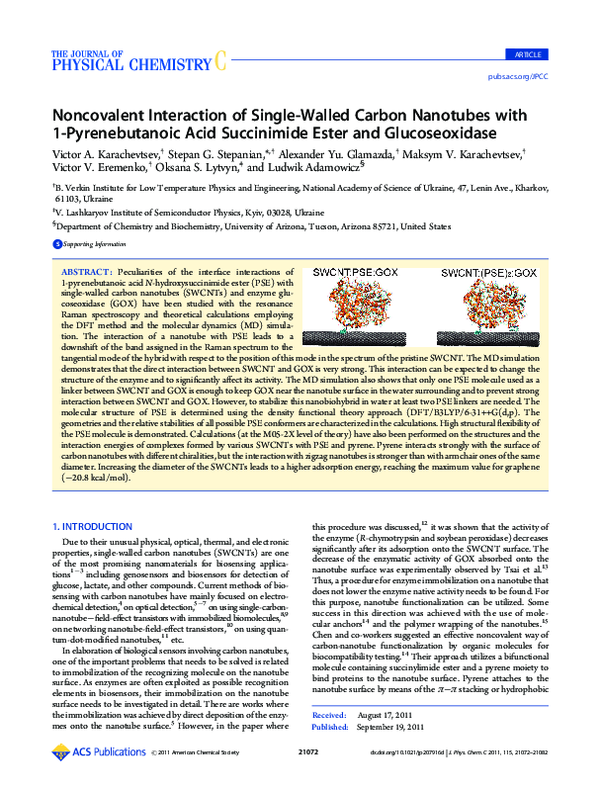 (PDF) Noncovalent Interaction of Single-Walled Carbon Nanotubes with 1 ...