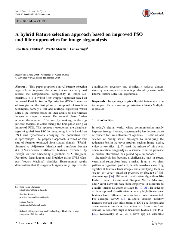 (PDF) A hybrid feature selection approach based on improved PSO and ...