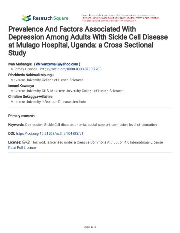 (PDF) Prevalence And Factors Associated With Depression Among Adults ...