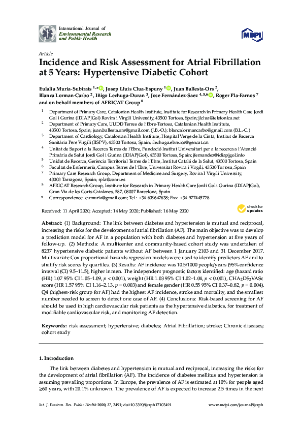 (PDF) Incidence and Risk Assessment for Atrial Fibrillation at 5 Years ...