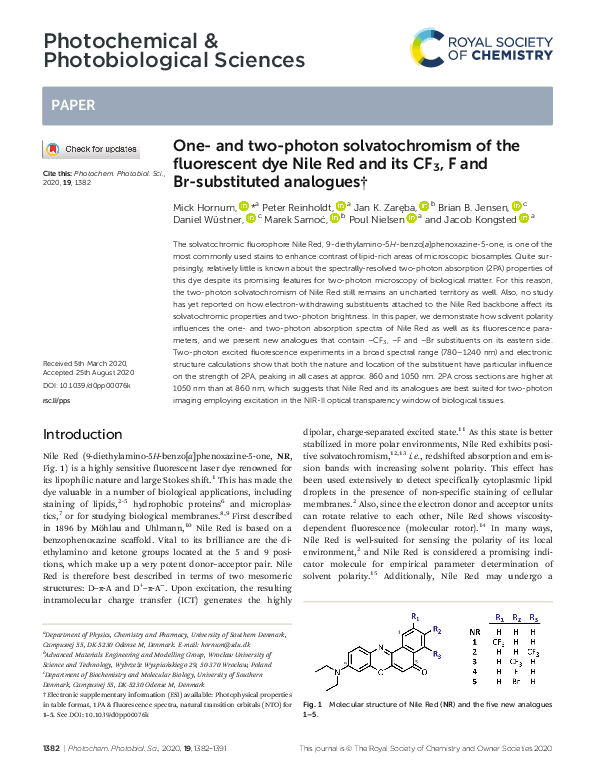 (PDF) One- and two-photon solvatochromism of the fluorescent dye Nile ...