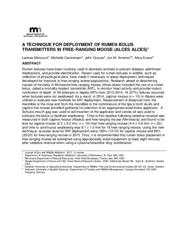 (PDF) A Technique for Deployment of Rumen Bolus Transmitters in Free ...