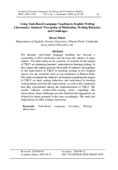 (PDF) Using Task-Based Language Teaching in English Writing Classrooms ...