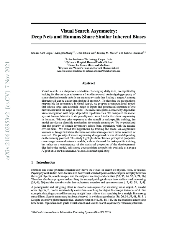 (PDF) Visual Search Asymmetry: Deep Nets and Humans Share Similar ...