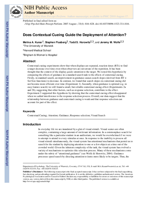 (PDF) Does contextual cuing guide the deployment of attention?