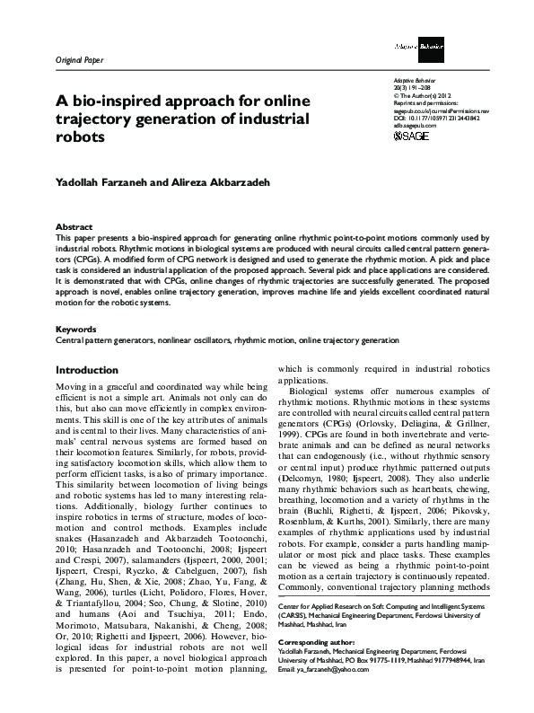 (PDF) A bio-inspired approach for online trajectory generation of ...