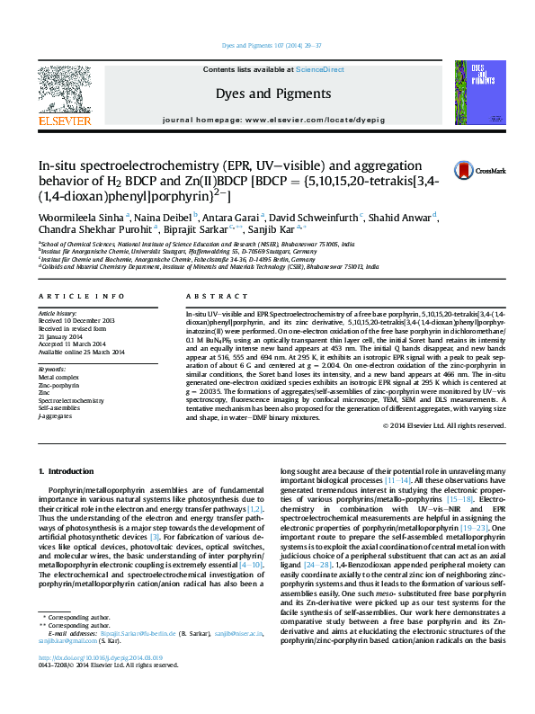 (PDF) In-situ spectroelectrochemistry (EPR, UV–visible) and aggregation ...
