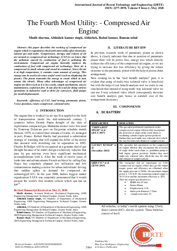 (PDF) The Fourth Most Utility Compressed Air Engine Mudit Sharma