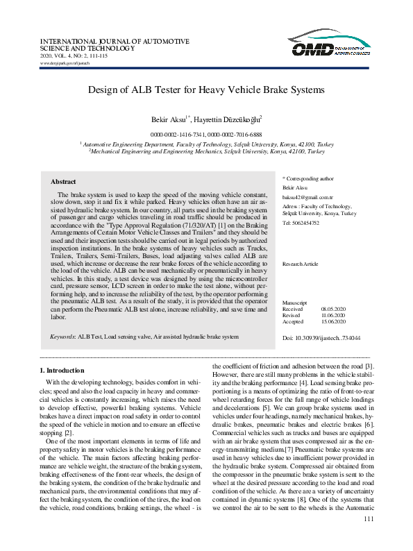 (PDF) Design of Heavy Vehicle Air Brake Systems for ALB Test Device