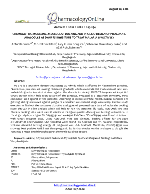 (PDF) Chemometric Modeling, Molecular Docking and in Silico Design of ...